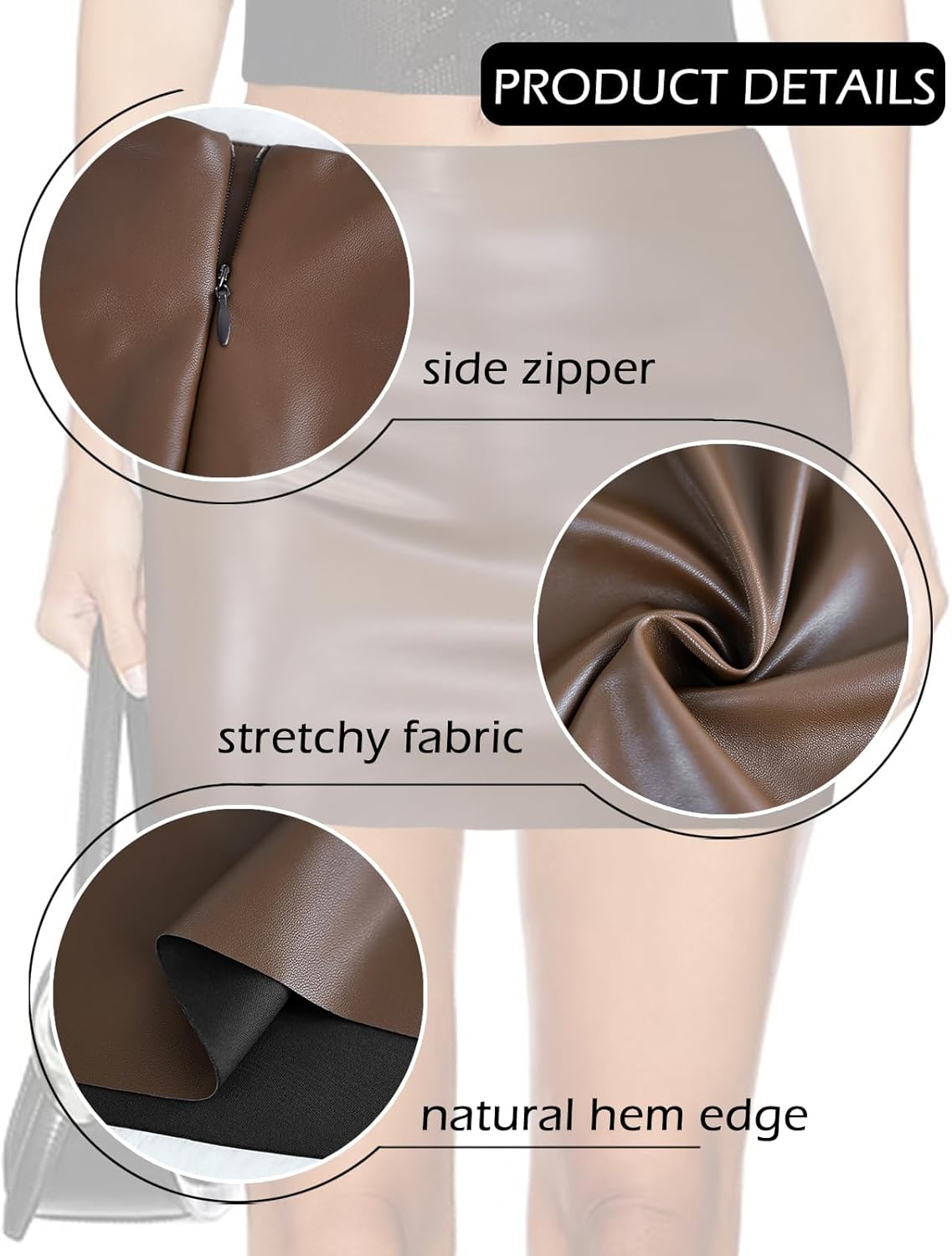 VividMosaic Women's Y2K Black Leather Mini Skirt High Waisted Side Zipper Stretchy Faux PU Bodycon Short Skirts - Image 5