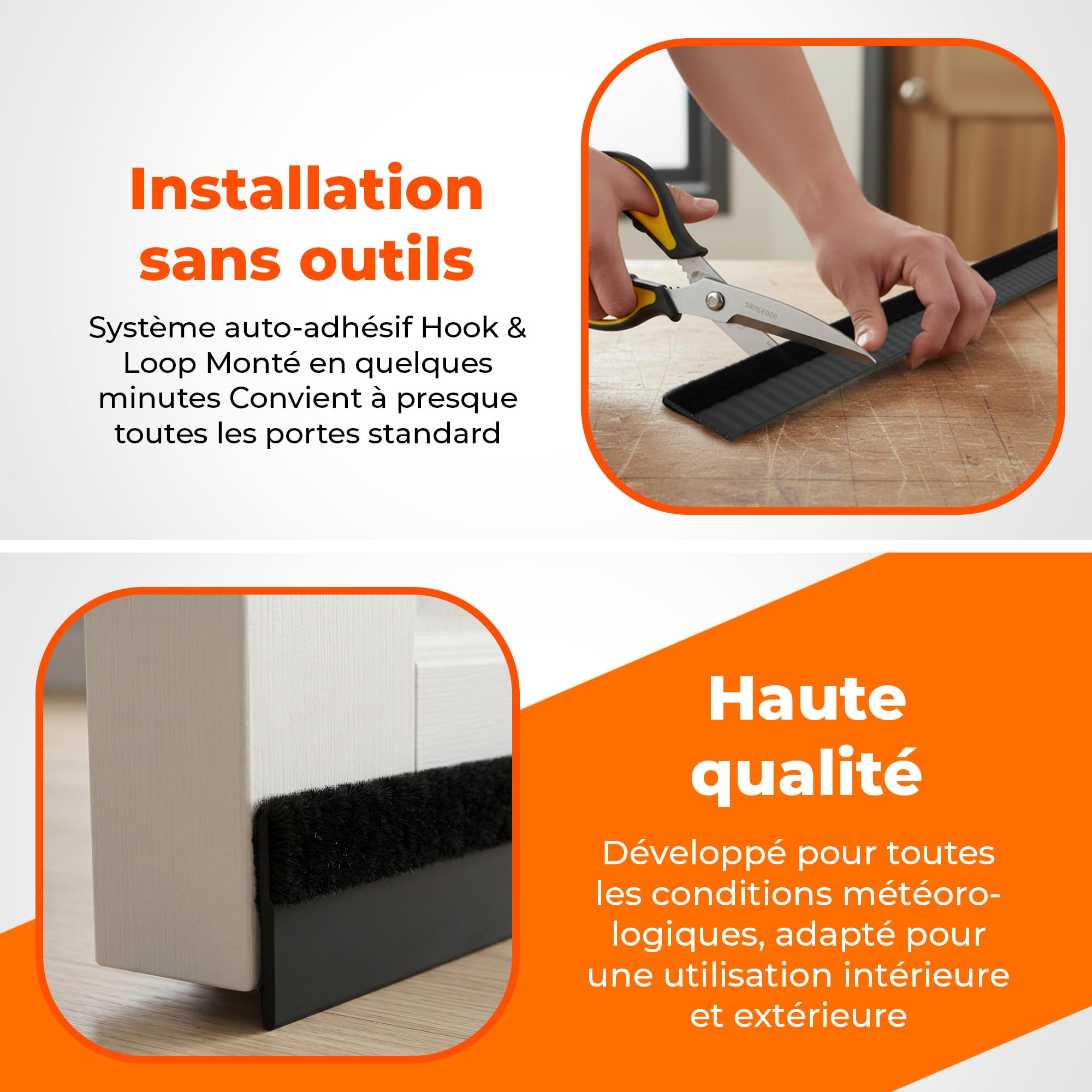 Joint de Porte 20 mm avec Renfort Acier INOX Anti Rongeurs pour Portes Standards et Automatiques, Boudin de Porte Bas Autocollant, Isolation Thermique et Protection Durable