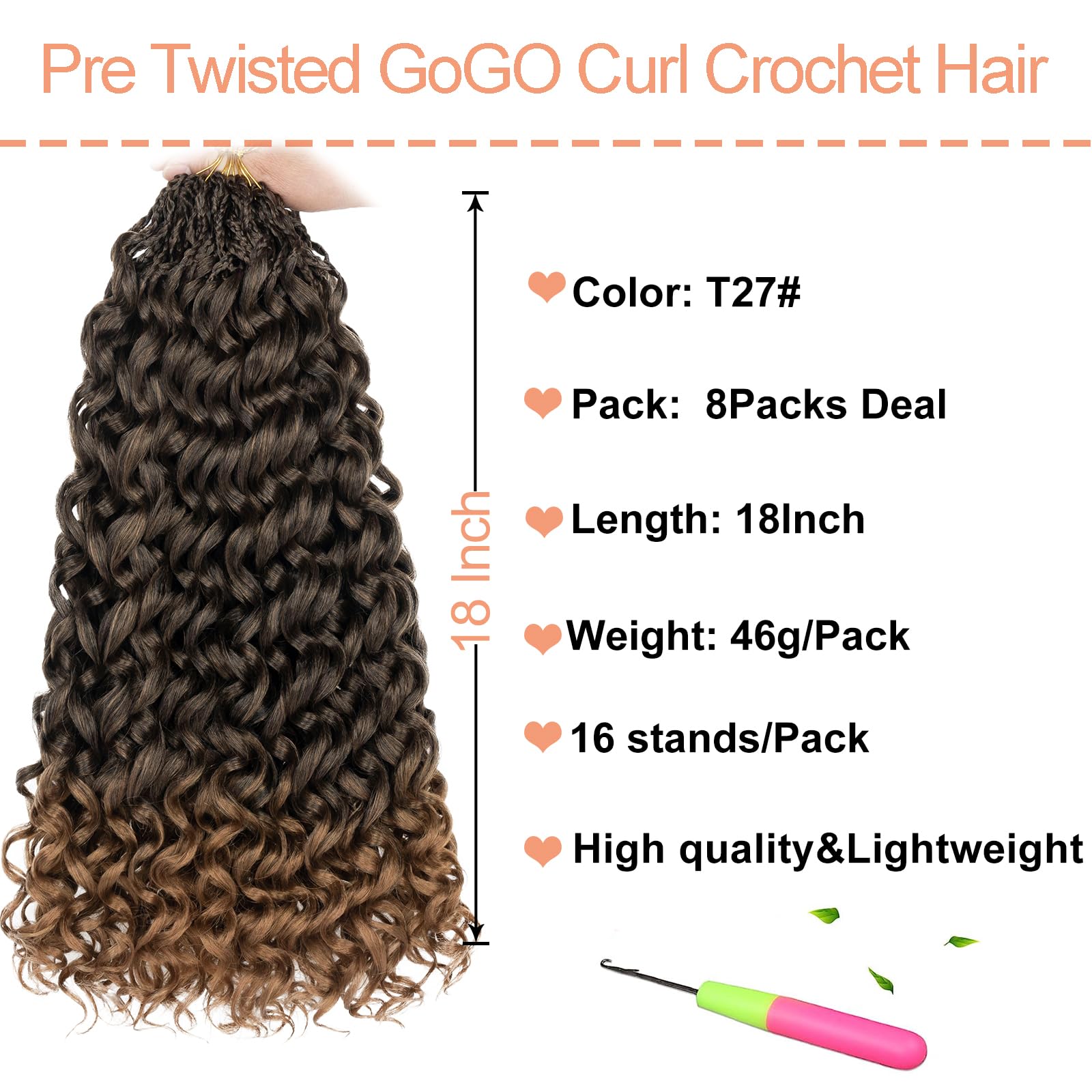 Mscat Gogo Crochet Hair 18 Inch 8 Packs Ombre Honey Blonde Pre-Looped Ocean Wave Short Curly Bohemian Box Braids Synthetic Water Wave for Women Girl Kids - Image 2