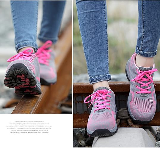 Micoklinlin Werkschoenen voor dames, lichte veiligheidsschoenen, veiligheidsschoenen, gymschoenen, slag- en steekvaste werklaarzen, Kaki, 39 EU