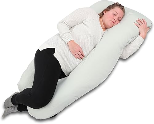 Acorn Baby Almohada de cuerpo completo, color gris claro, 55 x 31 pulgadas, almohada corporal curvada firme con funda de jersey para soporte de