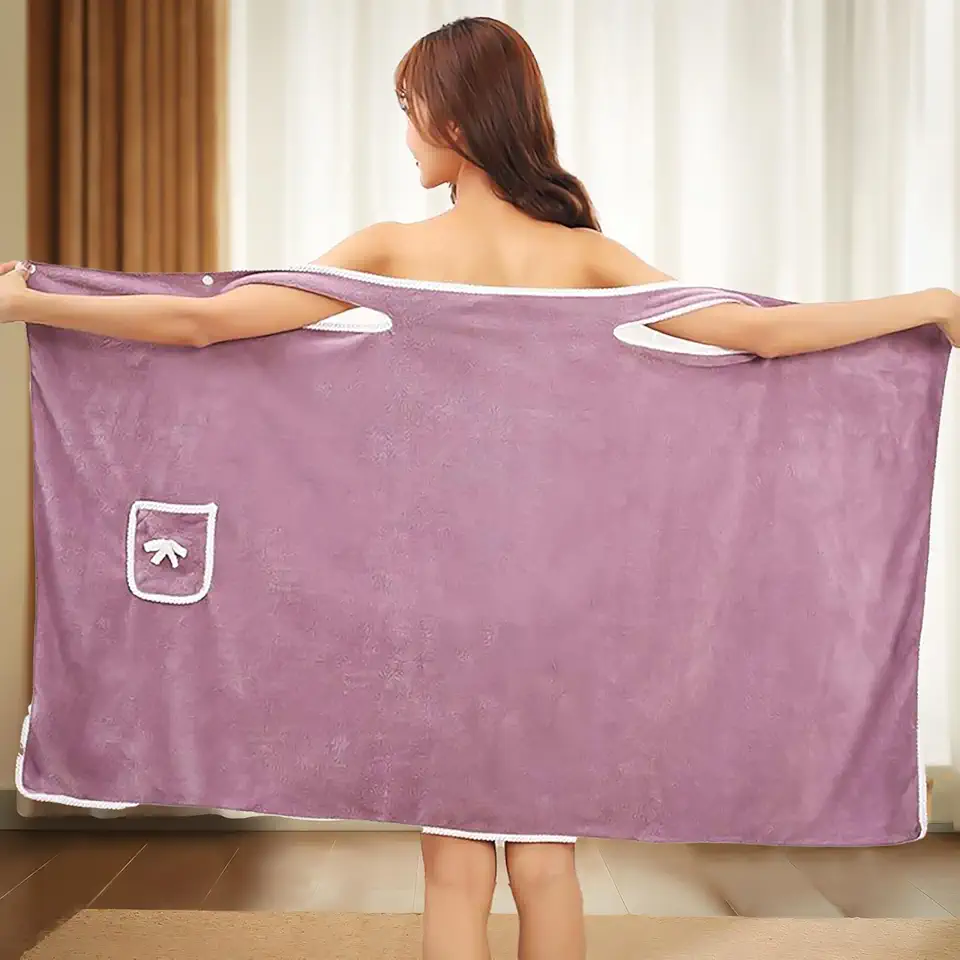 Generic Roupões de banho vestíveis de secagem rápida para mulheres vestido de toalha absorvente macio com bolso ajustável spa roupão de banho adequado para viagens