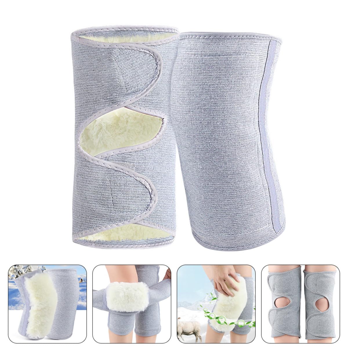 Genouillères D’Hiver en Laine Épaisse Gris Taille 150-200 Lbs Protection Thermique Extérieure Manchettes Souples et Confortables pour Cyclisme et Activités Outdoor
