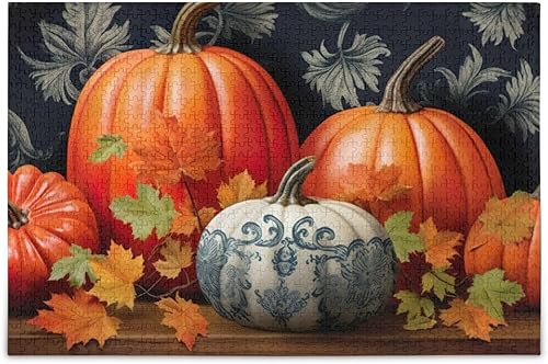 Pumpkin Fall Jigsaw Puzzles 500 Pieces for Adults,Learning Educational Puzzles,Difficult and Challenge Families Toys with Mesh Storage Bag 2011671