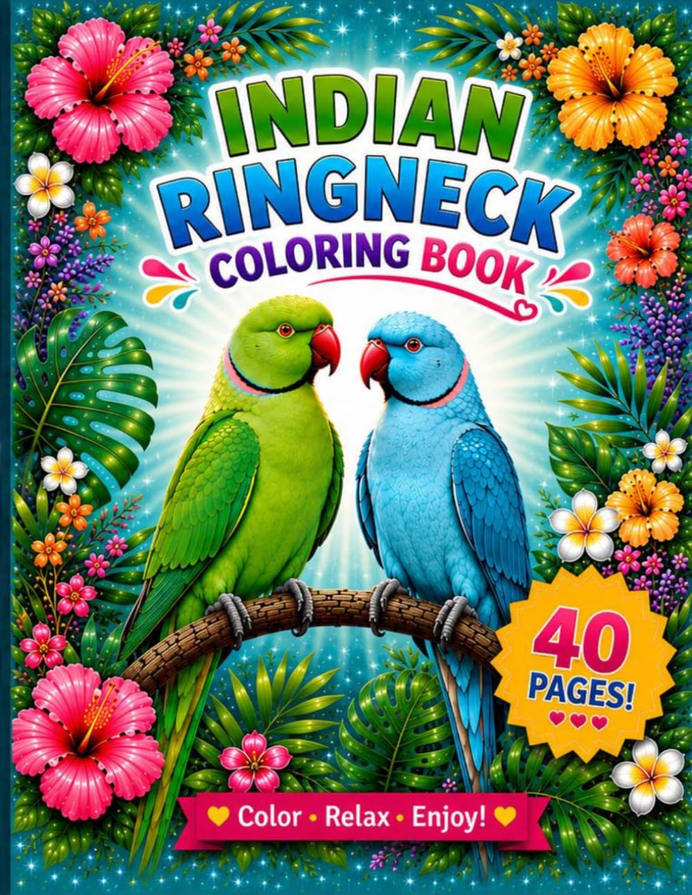 Indian Ringneck Coloring Book: 40 Fun Coloring Pages Featuring Beautiful Indian Ringneck Parrots (Bird Lovers Coloring Book Collection)