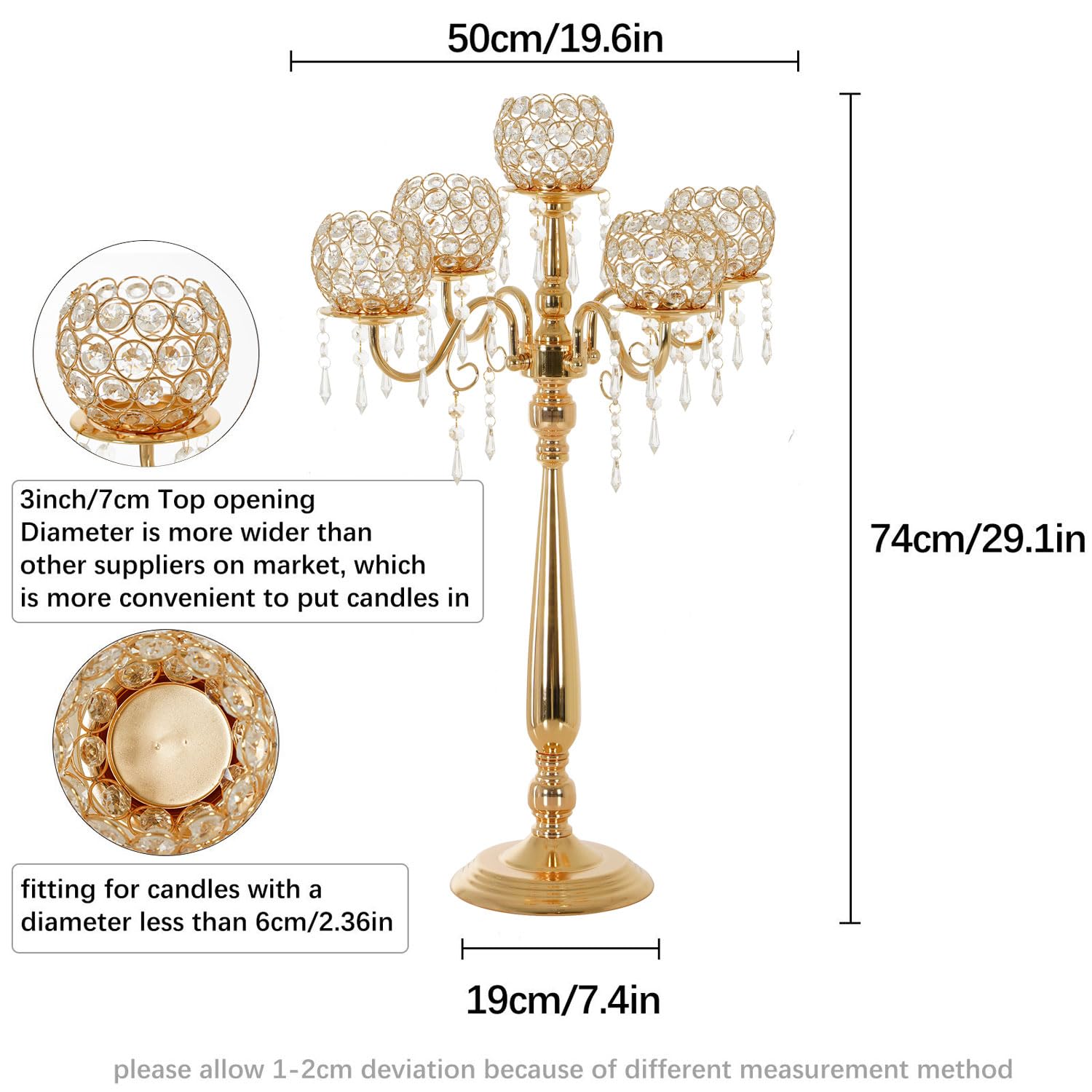 4 paquetes de candelabros de cristal de 5 brazos para centro de mesa de boda, juego de portavelas dorado con cuentas de cristal, aniversario, cena, fiesta, decoración de mesa, candelabros de mesa