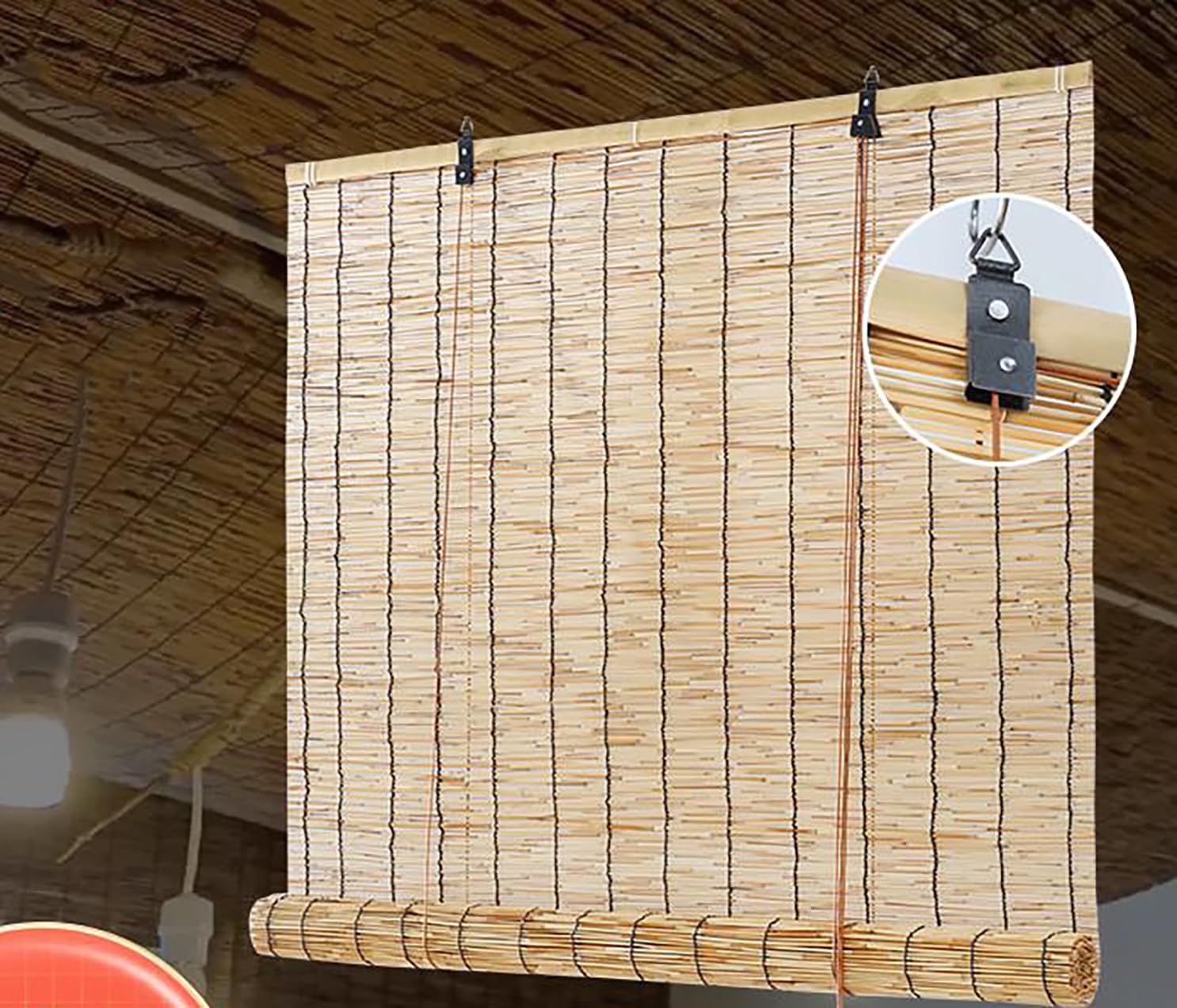 Bambus Rollo Jalousine Bambusrollo Outdoor Wetterfest Breit Fenster Sonnenschutz Rollo Jalousie Vorhang Innen, Außen, Retro Raffrollos