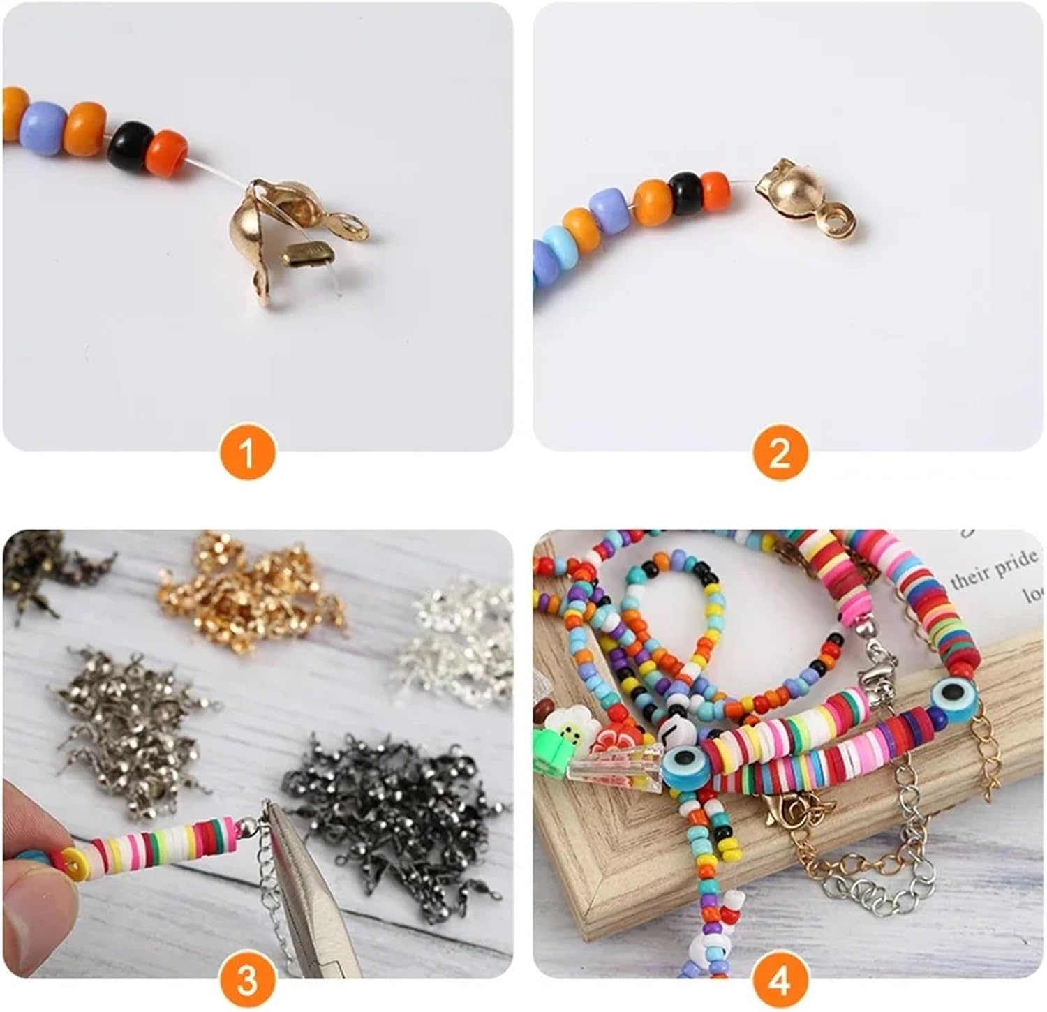 Crimp Covers for Jewelry Making 2000pcs Connector Clasps Fitting Ball Chain End Crimp Beads Caps Findings for Jewelry Making Accessories Supplies DIY(KC Gold)