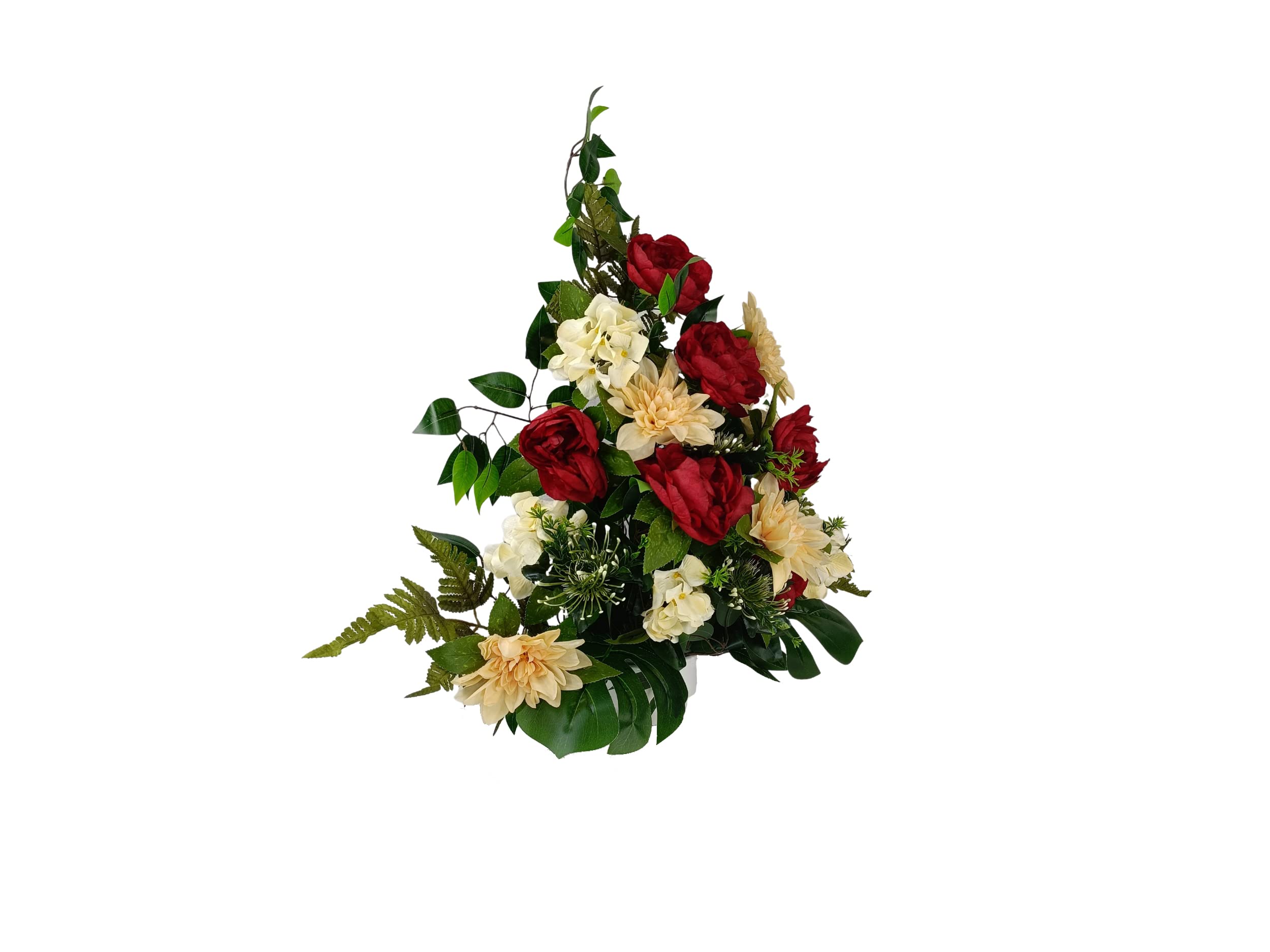 DRW Centre de Fleurs Artificielles pour Cimetière Églises Mariages Centre de Fleurs pour Les Saints Rouge Orange et Beige 75x55 cm
