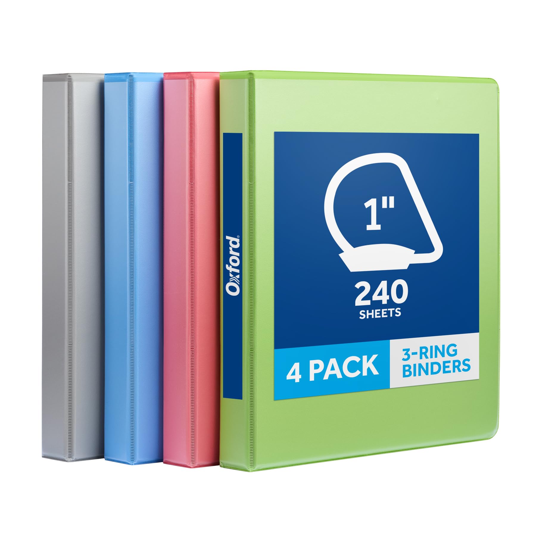 Oxford 1 Inch 3 Ring Binders, 4 Pack, Assorted Colors, Holds 240 Sheets