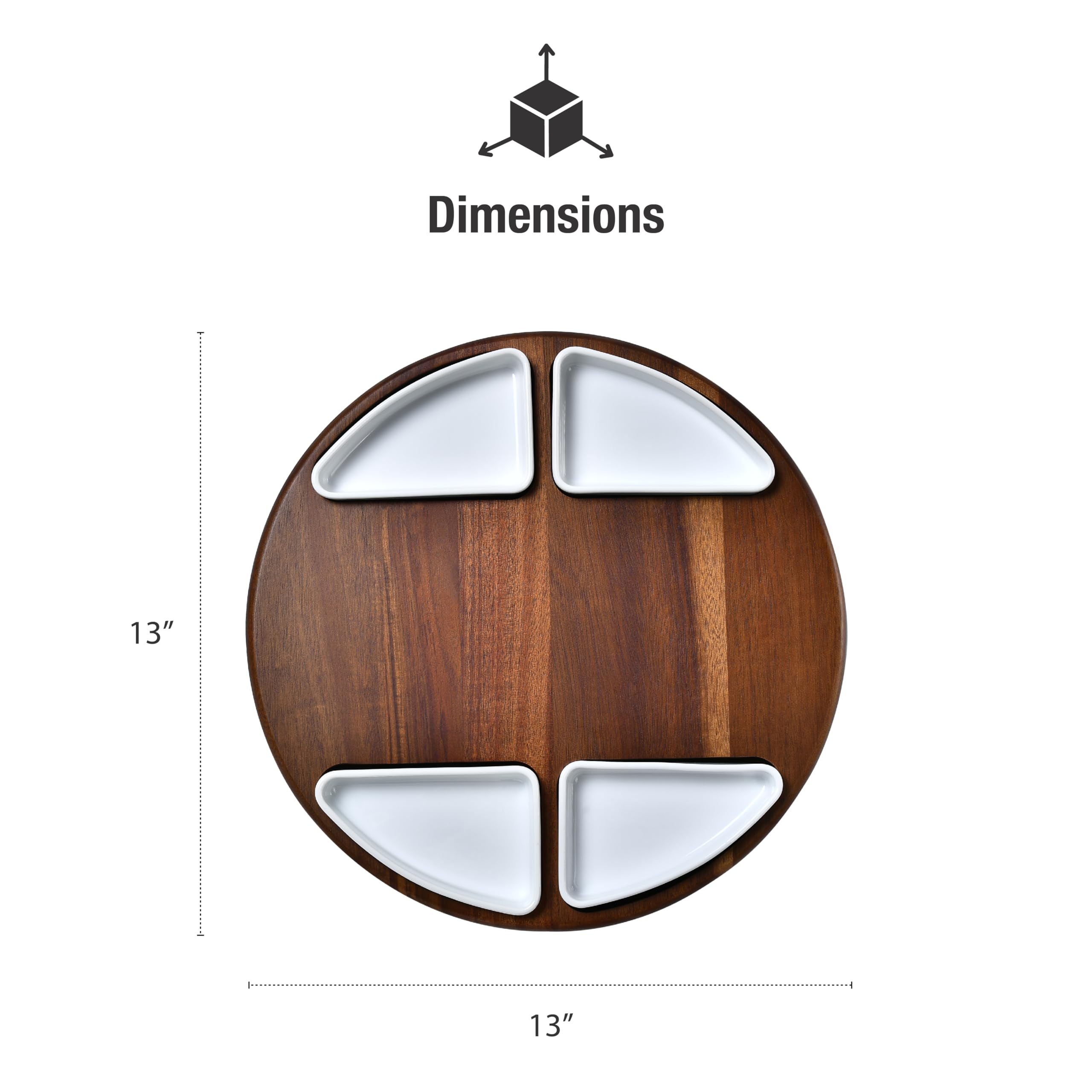 Juego de tablas de cortar de queso Lazy Susan mejoradas, tabla redonda de acacia para embutidos con 4 cuencos de cerámica, regalos de boda, plato para servir queso, despedida de soltera 7