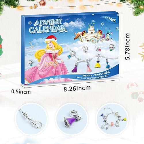 Miniatura 6 de Calendario de Adviento de Navidad 2024, calendario de princesa de 24 días, calendario de cuenta regresiva de Frozen con pulsera de dijes de