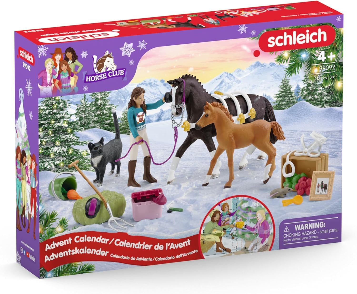 schleich Horse Club | Adventskalender Horse Club 2025 – 99092 | mit beweglicher Figur Lisa, 2 Pferdefiguren, Katze, Zaumzeug & vielem Zubehör | Geschenkidee für Kinder ab 5 Jahren | 36 Teile
