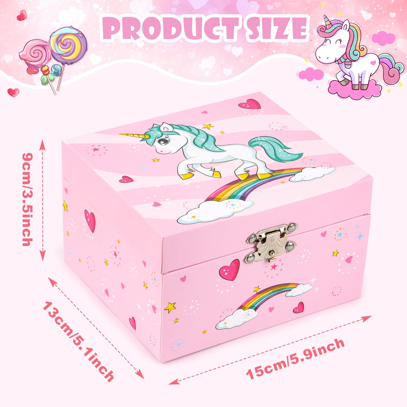 RISVOWO Joyero Musical Niña Unicornio, Cajas de Música con Unicornio Giratorio & Espejo, Joyeros Niña, Regalo 2 3 4 5 6 7 8 9 8 Años