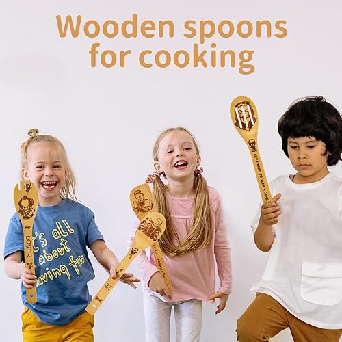 Miniatura 7 de Comercio de películas de terror - Accesorios de decoración de cocina de Halloween, cucharas de madera para cocinar, 7 piezas de utensilios de bambú