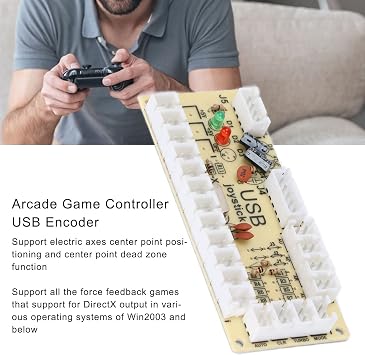 ASHATA Zero Delay USB PC Encoder Board with Wire and 5 Pin Joystick Cable, for PC, MAME, Retropie, Single