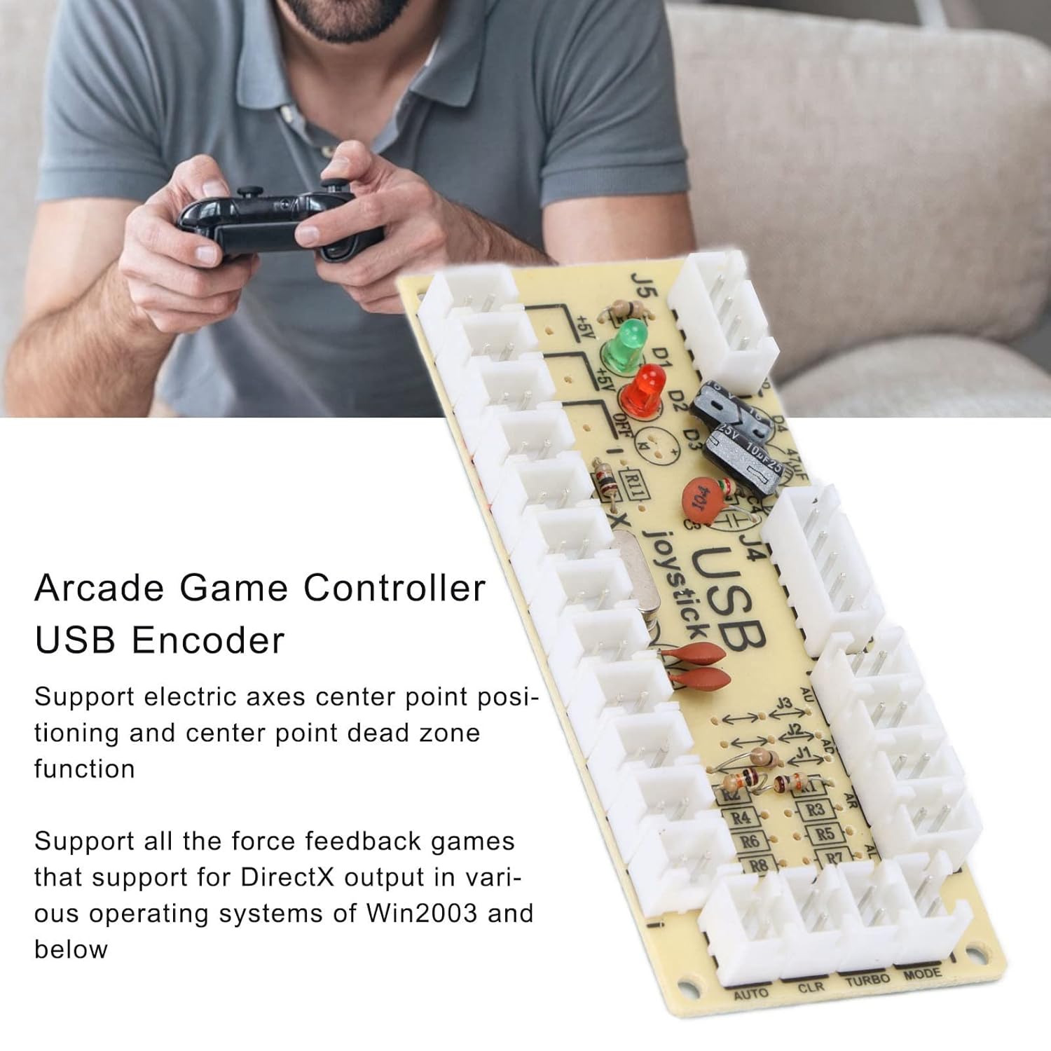 Zero Delay USB PC Encoder, Game Controller USB Encoder Board with Wire and 5 pin Joystick Cable, for PC for MAME for Retropie(QM070916 (single))