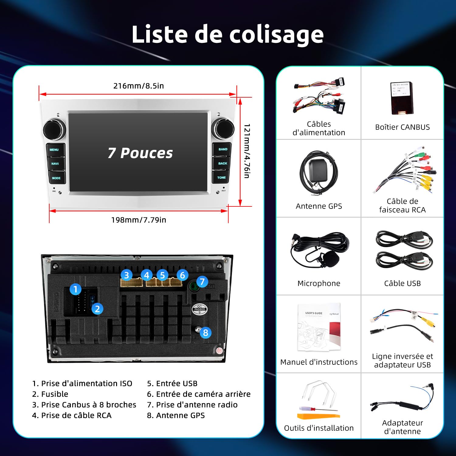 Autoradio 7" Android 15 CarPlay sans Fil pour Opel Corsa D/Astra H/Zafira B | 4Go RAM + 64Go ROM, Android Auto Sans Fil, GPS, WiFi, Bluetooth, Commandes au Volant