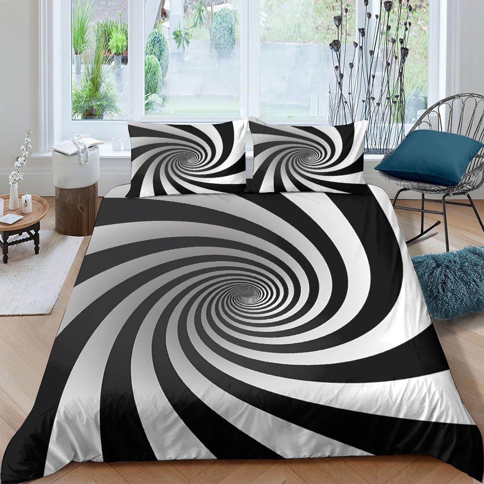 Ctjqhvkz Style-3 3D Printed Black White Spiral Fitted Sheet Microfiber Soft Non Slip Hypnotic Swirl Bed Sheet For Bedroom Guestroom Decor Single（135X200cm）