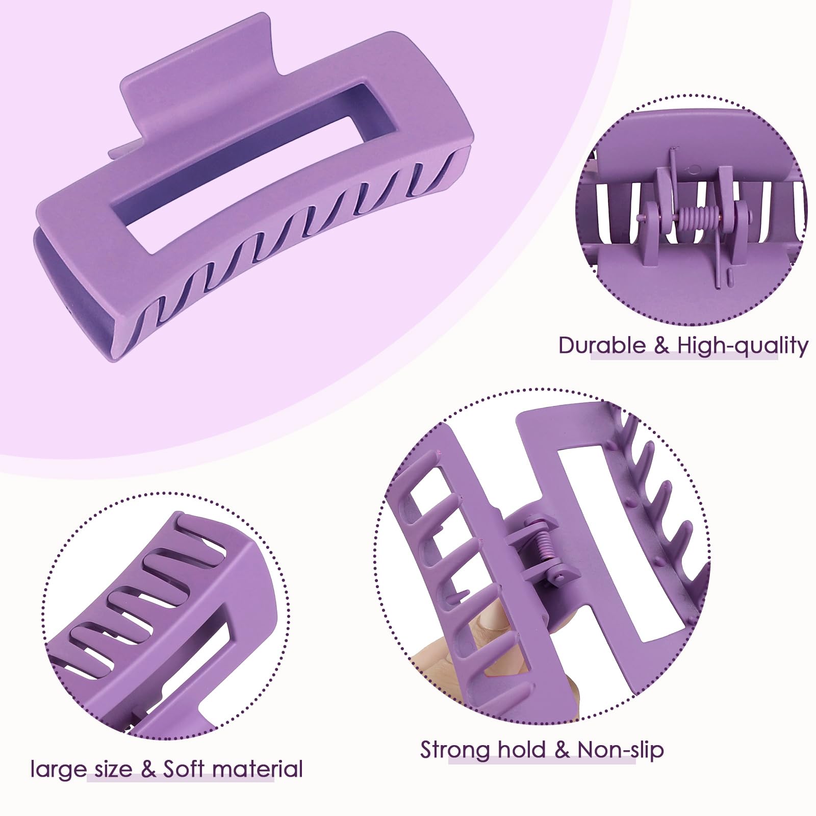 CHANDAT Große Haarspangen, 10,4 cm, bunt, 8 Stück – Haarspangen für dickes und dünnes Haar, quadratische Haarklammern, Großpackung Haarschmuck für Damen und Mädchen (Lavendel)