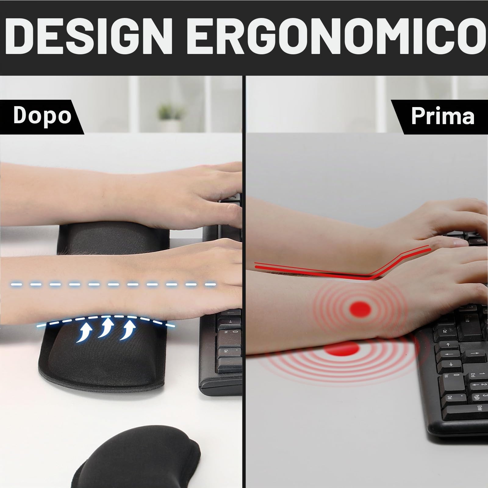 Gimars Poggia Polsi Mouse Tastiera Ergonomico Schiuma Memoria Gel Supporto Mouse Poggiapolsi per Alleviare Dolore Digitazione Gaming Ufficio Nero