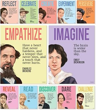 S&O Authors Literature Posters for English Classroom Decor - Inspire with English flyers for High and Middle classrooms - Literature motivated billboard for Library Decor, Reading Corner - 12 PCS