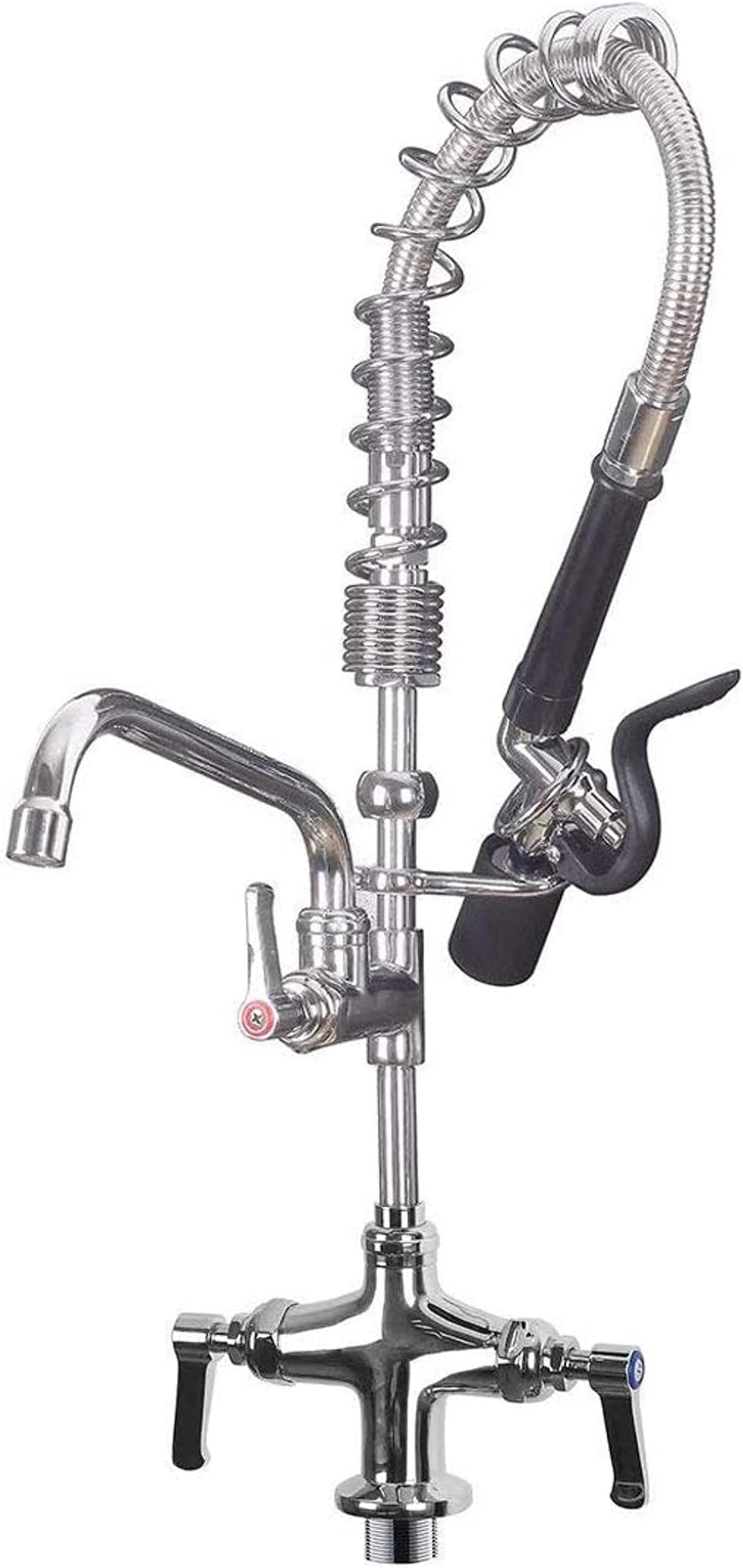 LZQpeARL Pre-Rinse Kitchen Tap, Single Hole Pedestal Deck Mounted Heavy Duty Construction Spray Pre-Rinse Kitchen Sink Spring Faucet Chrome Finished,27 inch Taps