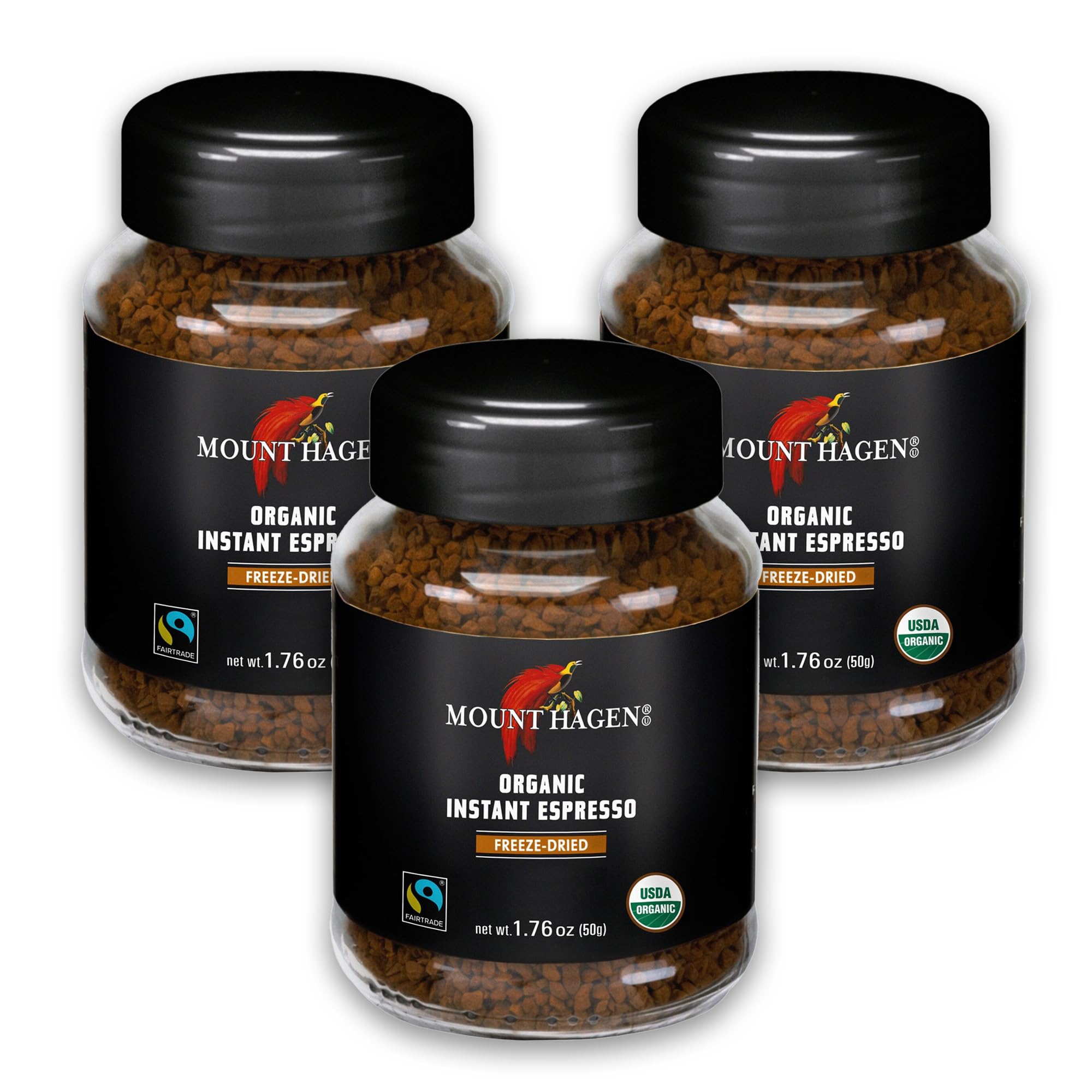 Mount Hagen Instant Espresso Coffee 3 Pack, Eco-friendly Organic Espresso Coffee Made From Medium Roast Arabica Beans, Freeze Dried Instant Coffee, Fair-Trade, Kosher [3x1.76oz/50g Jar]
