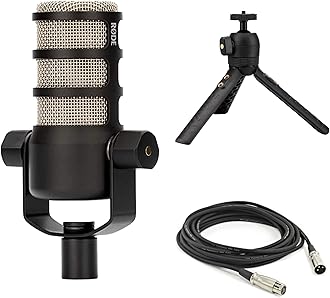 Rode PodMic Dynamic Podcast Microphone with Rode Tripod Desktop Mic Stand, XLR Cable and StreamEye Polishing Cloth