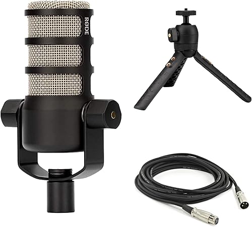 Miniatura 20 de Rode PodMic Micrófono dinámico para podcast con soporte para micrófono de escritorio Gator GFW-MIC-0501, cable XLR y paño de pulido StreamEye