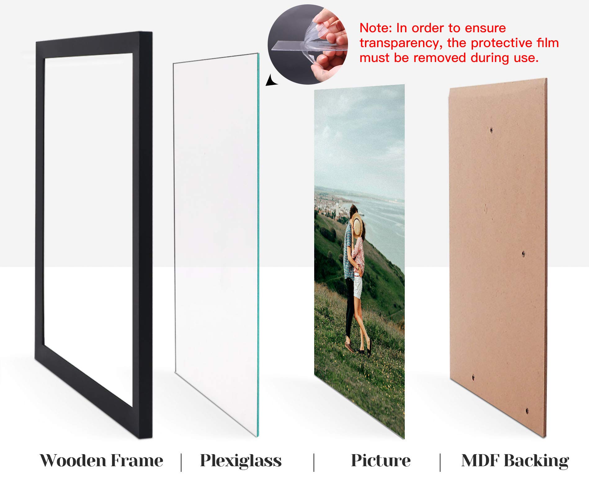 Bilderrahmen aus Holz, 16 x 20 cm, für Fotos 16 x 20 cm, ohne Matte, Schreibtisch oder Wandmontage (modern, Plexiglasfront)
