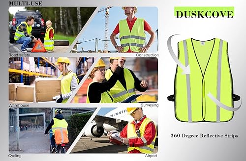 Miniatura 6 de DUSKCOVE Paquete de 10 chalecos de seguridad reflectantes Hi Vis para adultos, chaleco de construcción de malla de neón transpirable de alta