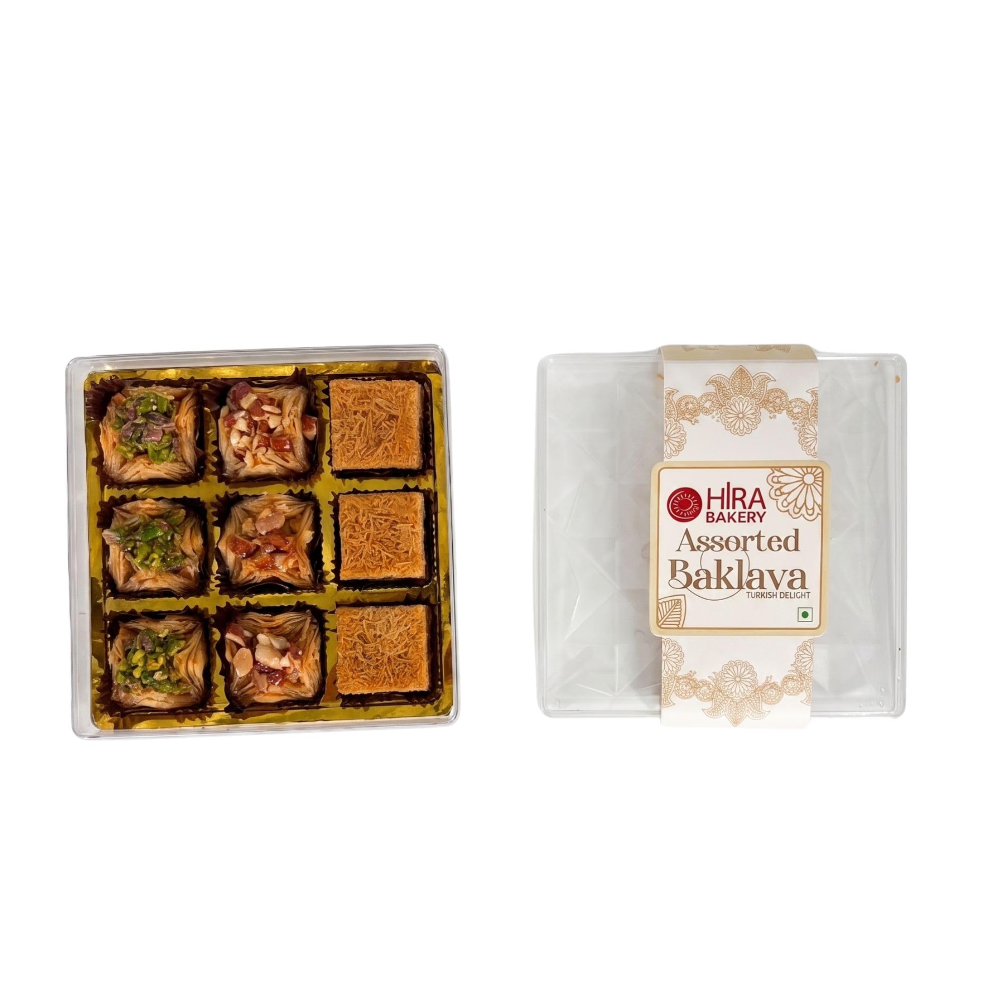 Hira Sweets Baklava 700g (9 Pcs) – Authentic Assorted Baklava with Pistachios & Cashews | Made with Fresh Ghee & Nuts | Artisanal Turkish Delight Gourmet Sweet Gift Box