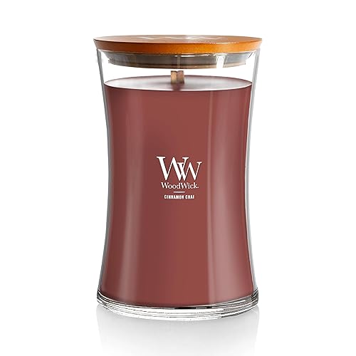 WoodWick Cinnamon Chai Holiday Candle Gifts for Women and Men, 21.5 oz Large Hourglass Candle with Crackling Wick - Cinnamon Chai - Large Hourglass