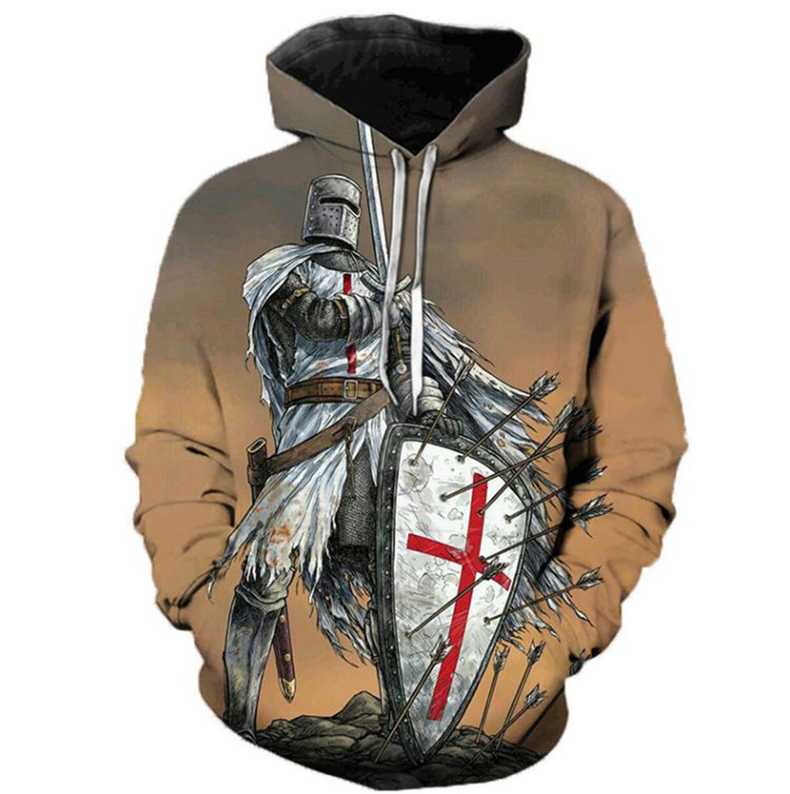 Knights Templar Hoodie 3D Vintage Medieval Crusader Armor Sweatshirt Cosplay Costume