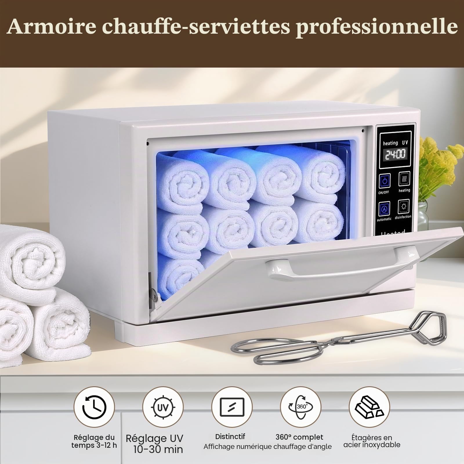 Sèche-Serviettes 4 en 1 de 5.5l, sèche-Serviettes électrique, stérilisateur UV, Chauffe-Serviettes pour Soins du Visage, Soins des Cheveux, Massage, équipement de Salon et Maison
