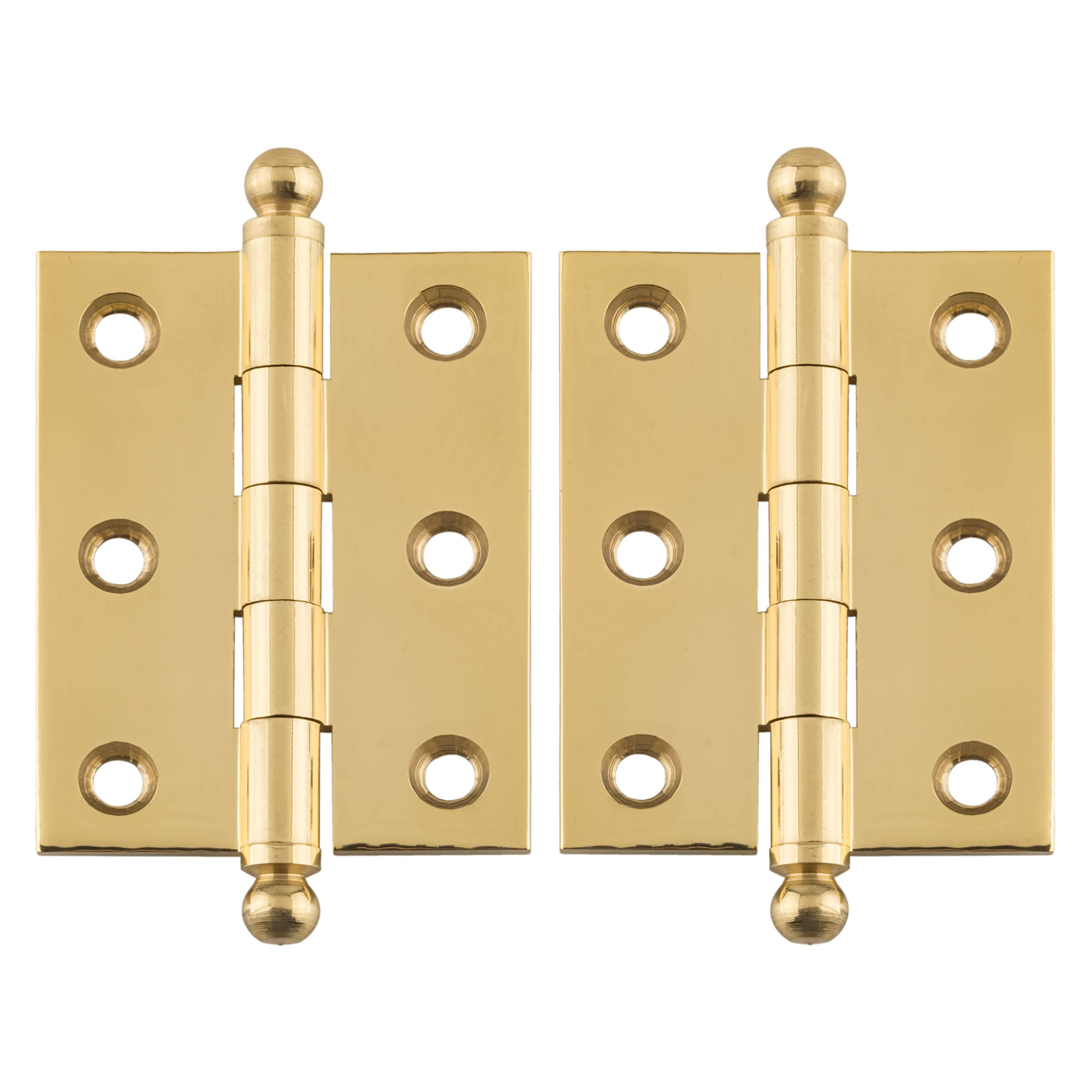 Medium Lacquered Brass Heavy Ball Tipped Butt Hinge | 2" High x 1 1/2" Wide | Antique Cabinet Vintage Furniture Reproduction Hardware | UA-212-HPL