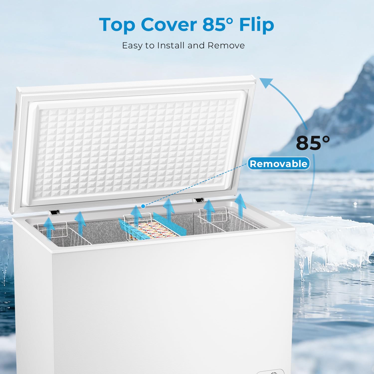 Antarctic Star Chest Freezer 10.0 Cubic Feet Compact Freezer With 3 Removable Baskets, Free Standing Top Open Door Deep Freezer, 7-Level Adjustable Temperature, White on Fridge.com - View 5