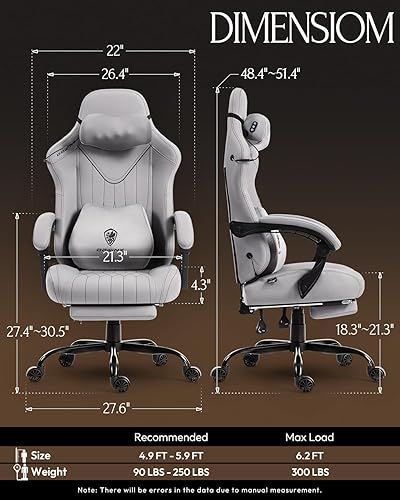 Miniatura 3 de Dowinx Silla de videojuegos para videojuegos con masaje de cuello Shiatsu y soporte lumbar para el hogar, oficina, reclinable, altura ajustable,