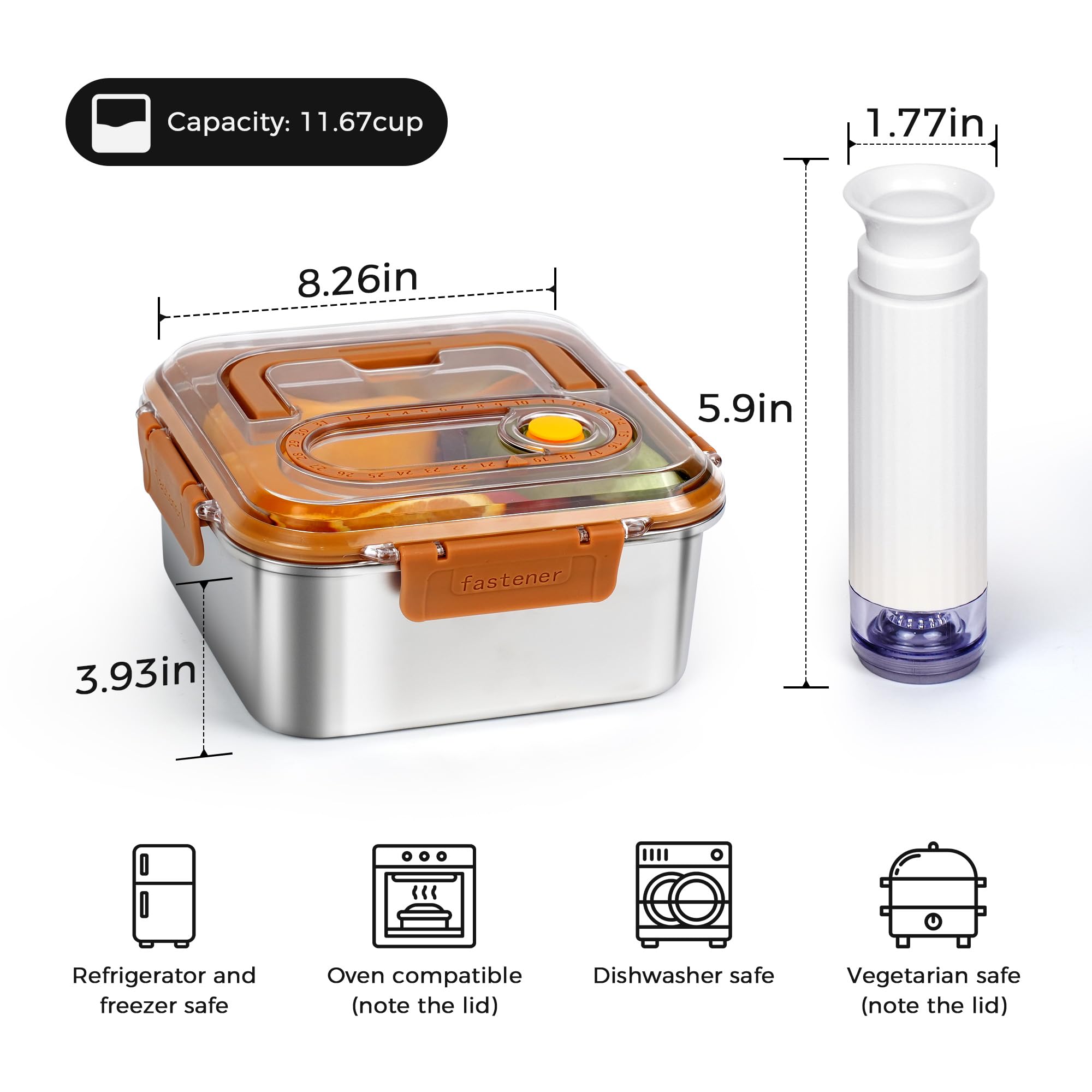 316 Edelstahl Vakuum Frischhaltedose 2,809.5 ml mit manueller Pumpe, BPA-frei, umweltfreundlich und langlebig, gefrier- und spülmaschinenfest, auslaufsicheres Dichtungsdesign
