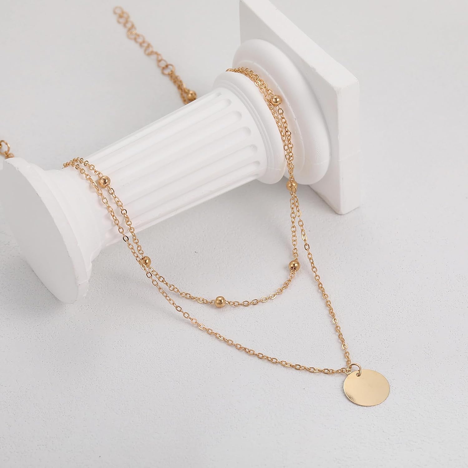 Layered Necklaces for Women Coin Beaded Necklace 18K Gold Plated 925 Sterling Silver Stackable Adjustable Pendant Choker Necklaces Trendy Minimalist Jewelry