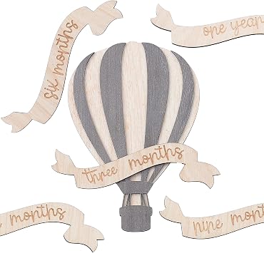 Baby Monthly Milestone Cards - Wooden Monthly Milestone Discs - Newborn Photography Props to Document Your Baby s Growth - Baby Announcement Sign Air Balloon