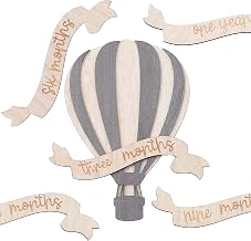 Baby Monthly Milestone Cards - Wooden Monthly Milestone Discs - Newborn Photography Props to Document Your Baby´s Growth - Baby Announcement Sign (Air Balloon)