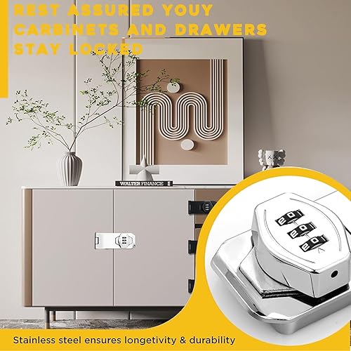 Miniatura 5 de Cerradura de combinación sin llave, paquete de 2 cerraduras de seguridad para puerta, cerraduras giratorias plateadas para puertas pequeñas,