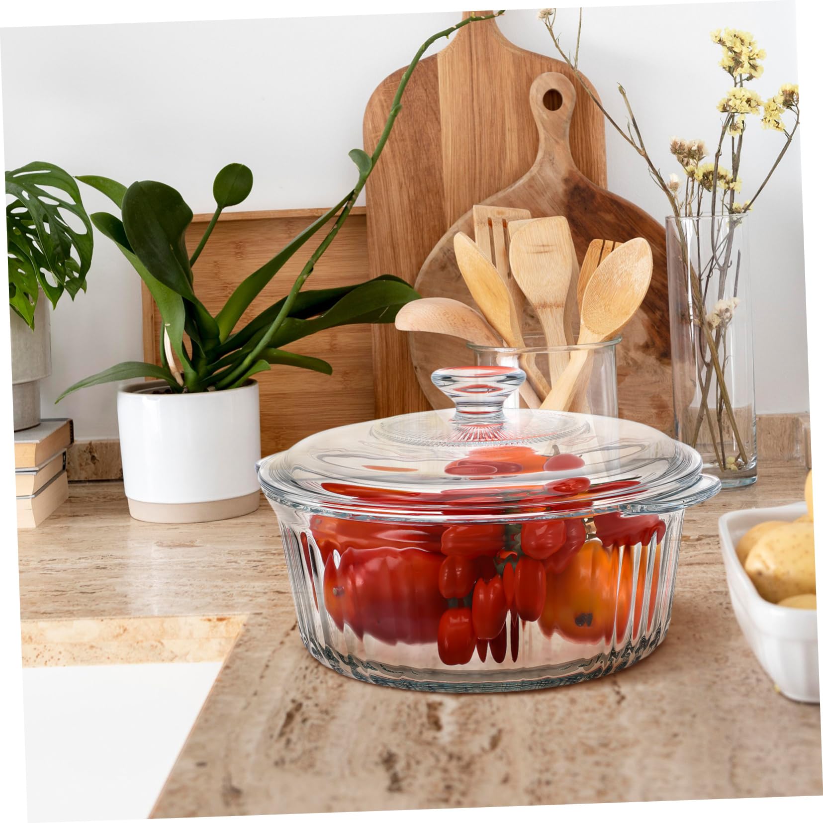Genérico Cazuela De Vidrio Redonda Cazuela Redonda Cubierta Platos Para Hornear Para Horno Plato Para Hornear Cazuelas Para Horno Con Tapa Transparent Vidrio De Alto Borosilicato