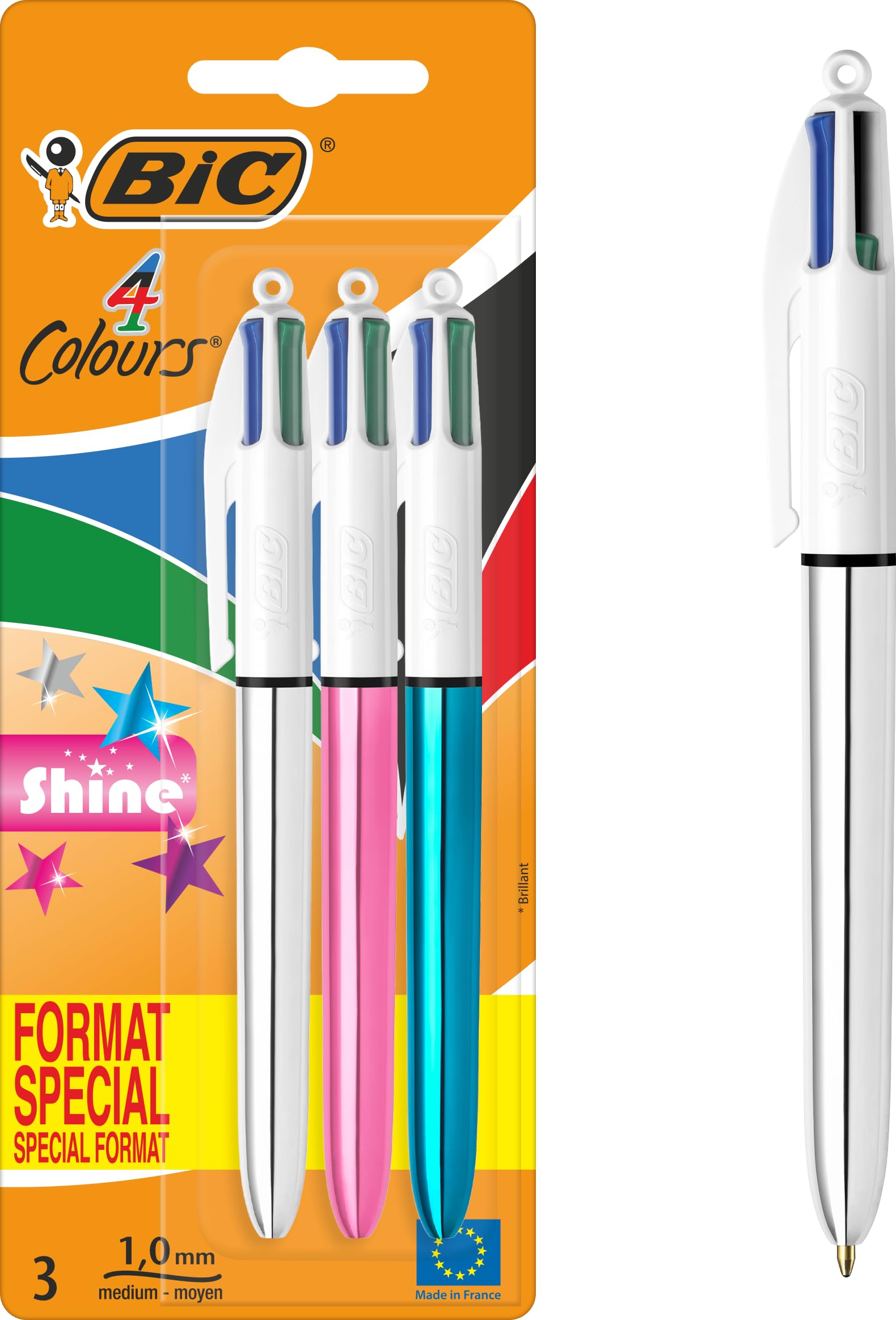 Bic Shine 4 Colours - Juego de bolígrafos retráctiles (3 unidades)
