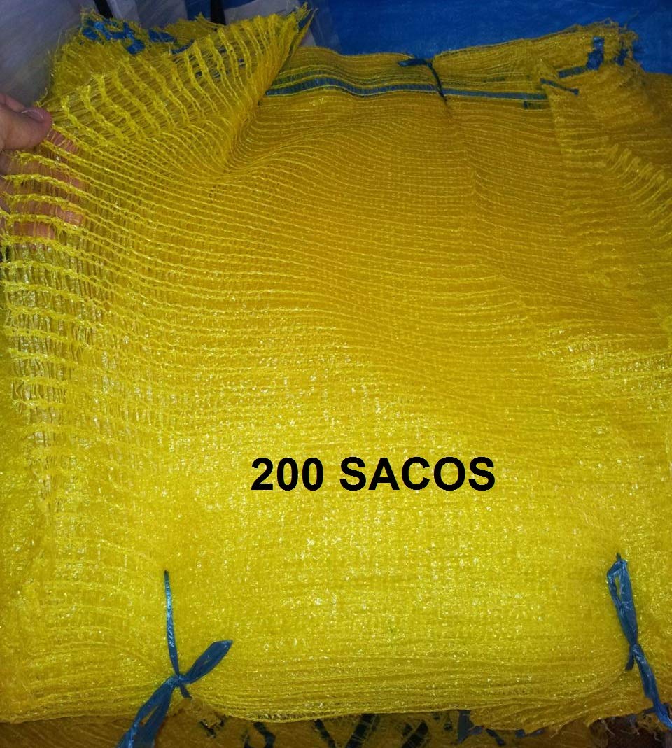 x200 Bolsas de Malla para 5 Kg de Fruta o Frutos Secos-Sacos Malla Raschel para Naranjas, Cebollas, Patatas, Limones o Nueces-Cinta en boca-Color Amarillo