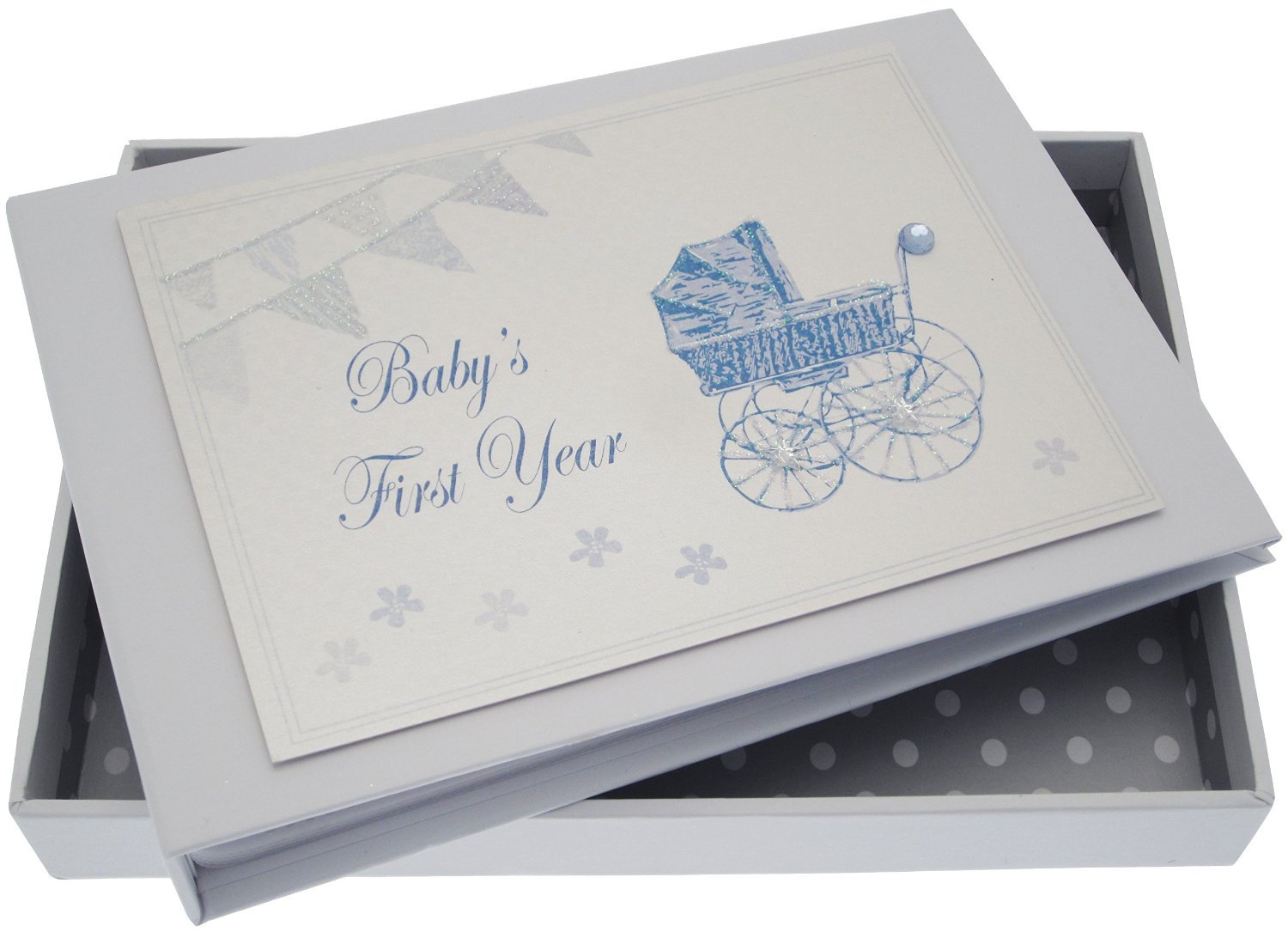 White Cotton Cards Baby's First Year Tiny Album (Blue Pram and Bunting)