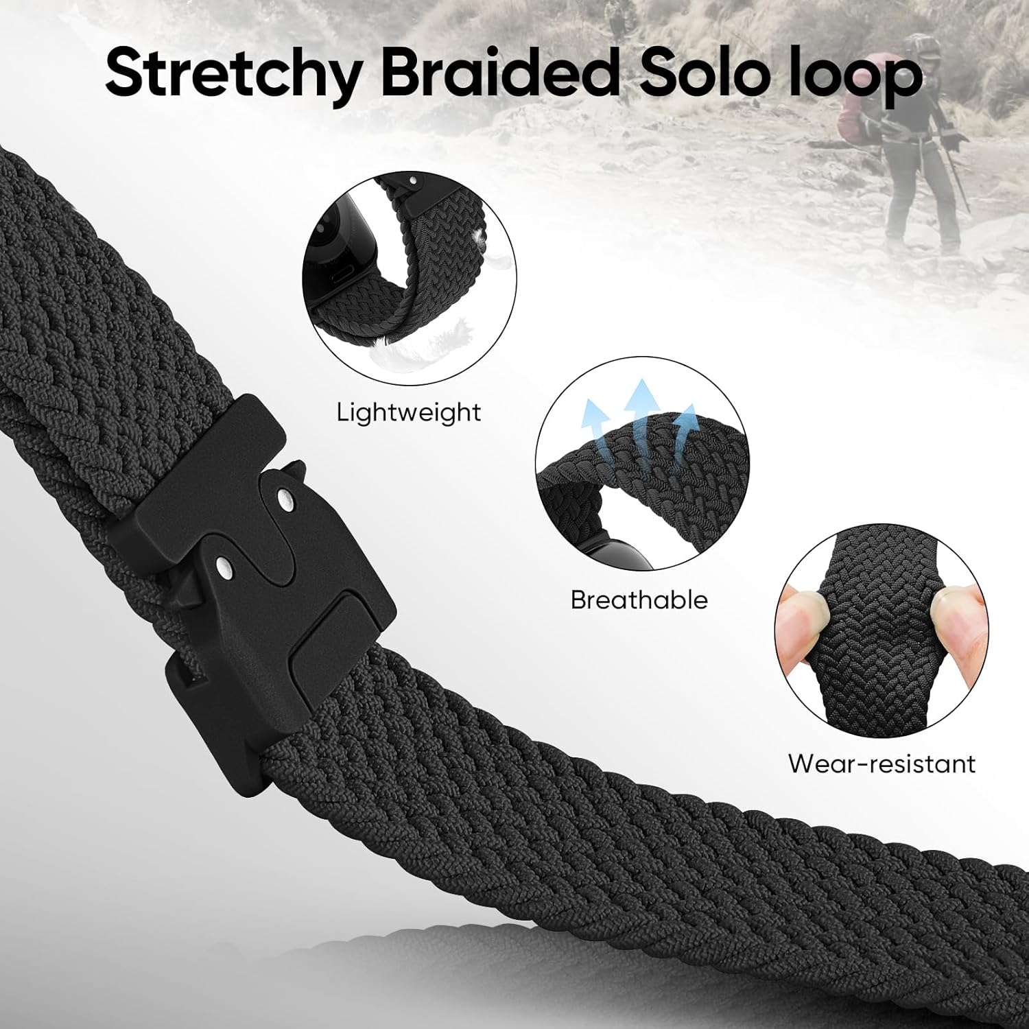 Braided Stretchy Solo Loop Compatible with Apple Watch Band 46mm 45mm 44mm 42mm 49mm for Men Women, Elastic Sport Nylon Strap Wristband with Sliding Buckle for iWatch Series 10 9 8 7 6 5 4 3 Ultra SE - Image 2