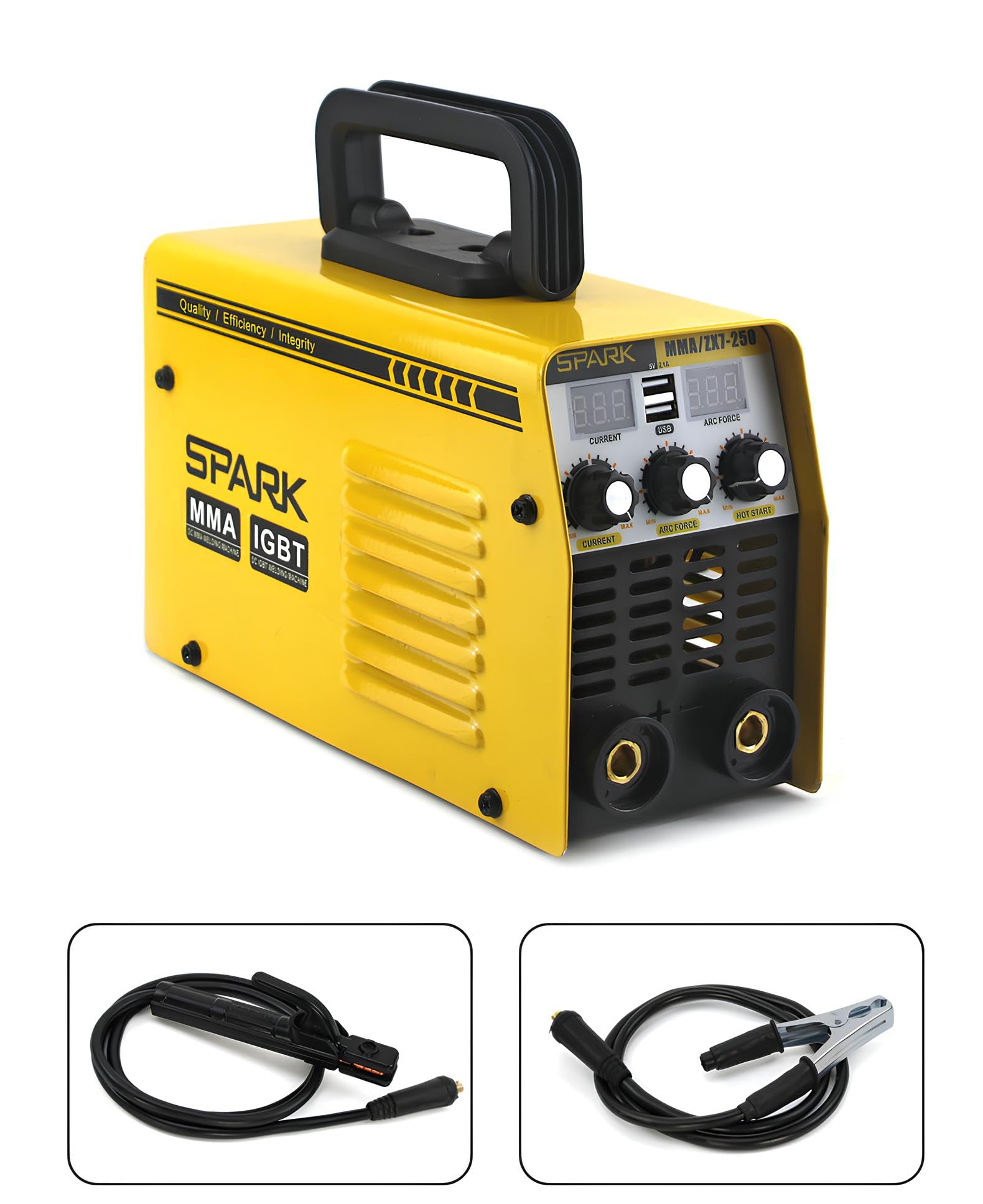 Soldadora Inversora MMA 250A, Doble Pantalla LCD, 2 Puertos USB, 220V, Ideal para Uso Doméstico y Profesional